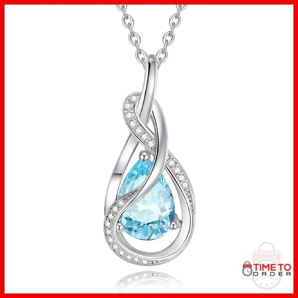 Sterling Silver Birthstone Necklace White Gold Plated Adjustable Chain Pendant